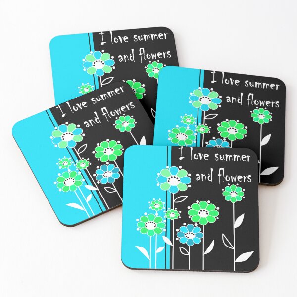 Item preview, I love summer and flowers, Pattern with blue, green and green-blue flowers in black background designed and sold by fuzzyfox.