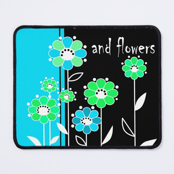 Item preview, I love summer and flowers, Pattern with blue, green and green-blue flowers in black background designed and sold by fuzzyfox.