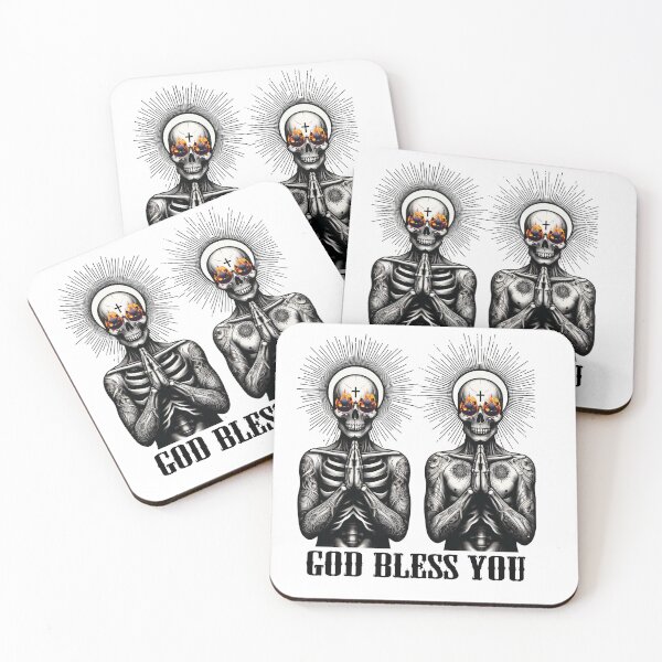 Item preview, God Bless You - Flaming Eyes Skeletons with Tattoos - Dad joke designed and sold by YOBOHO11.