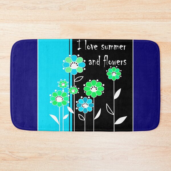 Item preview, I love summer and flowers, Pattern with blue, green and green-blue flowers in black background designed and sold by fuzzyfox.