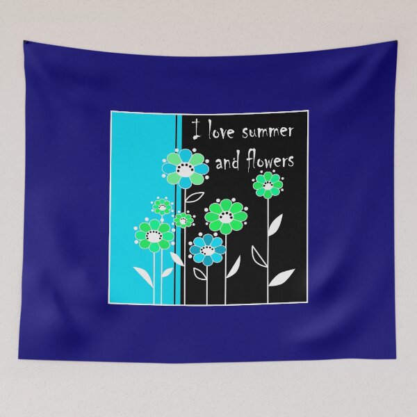 Item preview, I love summer and flowers, Pattern with blue, green and green-blue flowers in black background designed and sold by fuzzyfox.