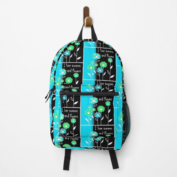Item preview, I love summer and flowers, Pattern with blue, green and green-blue flowers in black background designed and sold by fuzzyfox.