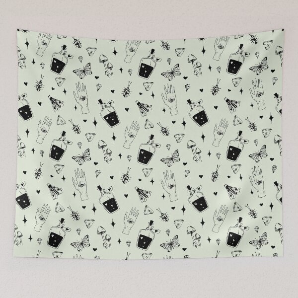 Item preview, Witchcraft magic doodles pattern green designed and sold by MonochromeEcho.