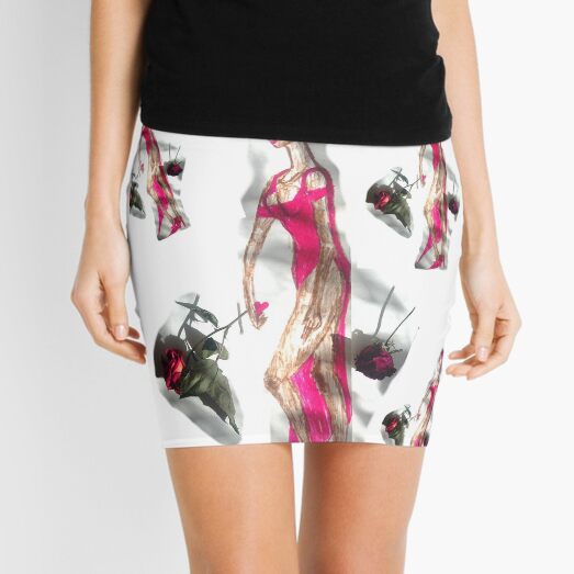 Girl In a Pink Dress Holding a Heart in Her Hand Mini Skirt