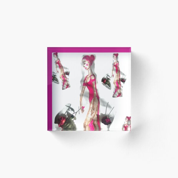 Girl In a Pink Dress Holding a Heart in Her Hand Acrylic Block