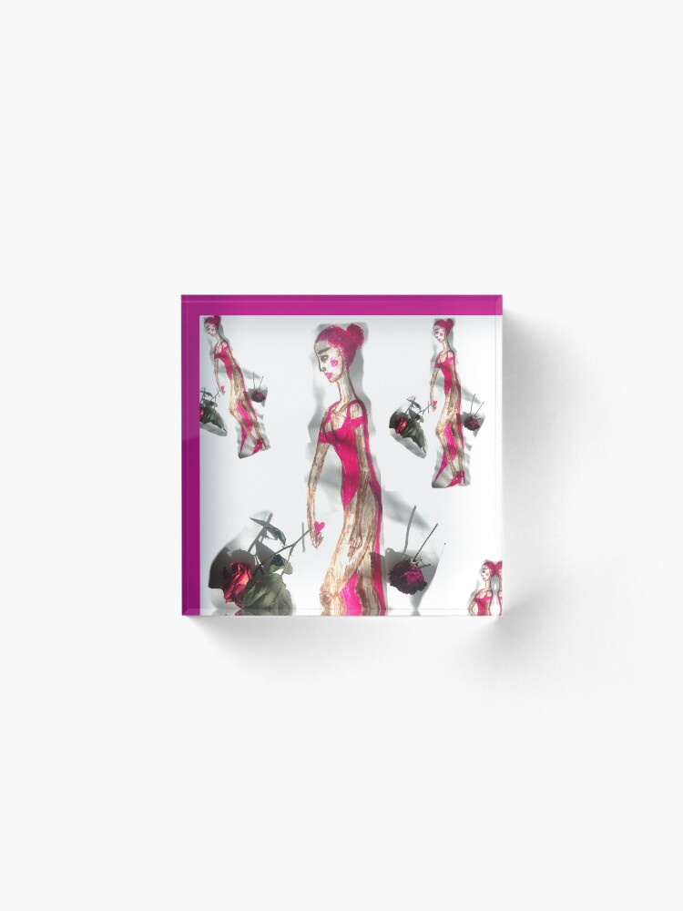Alternate view of Girl In a Pink Dress Holding a Heart in Her Hand Acrylic Block