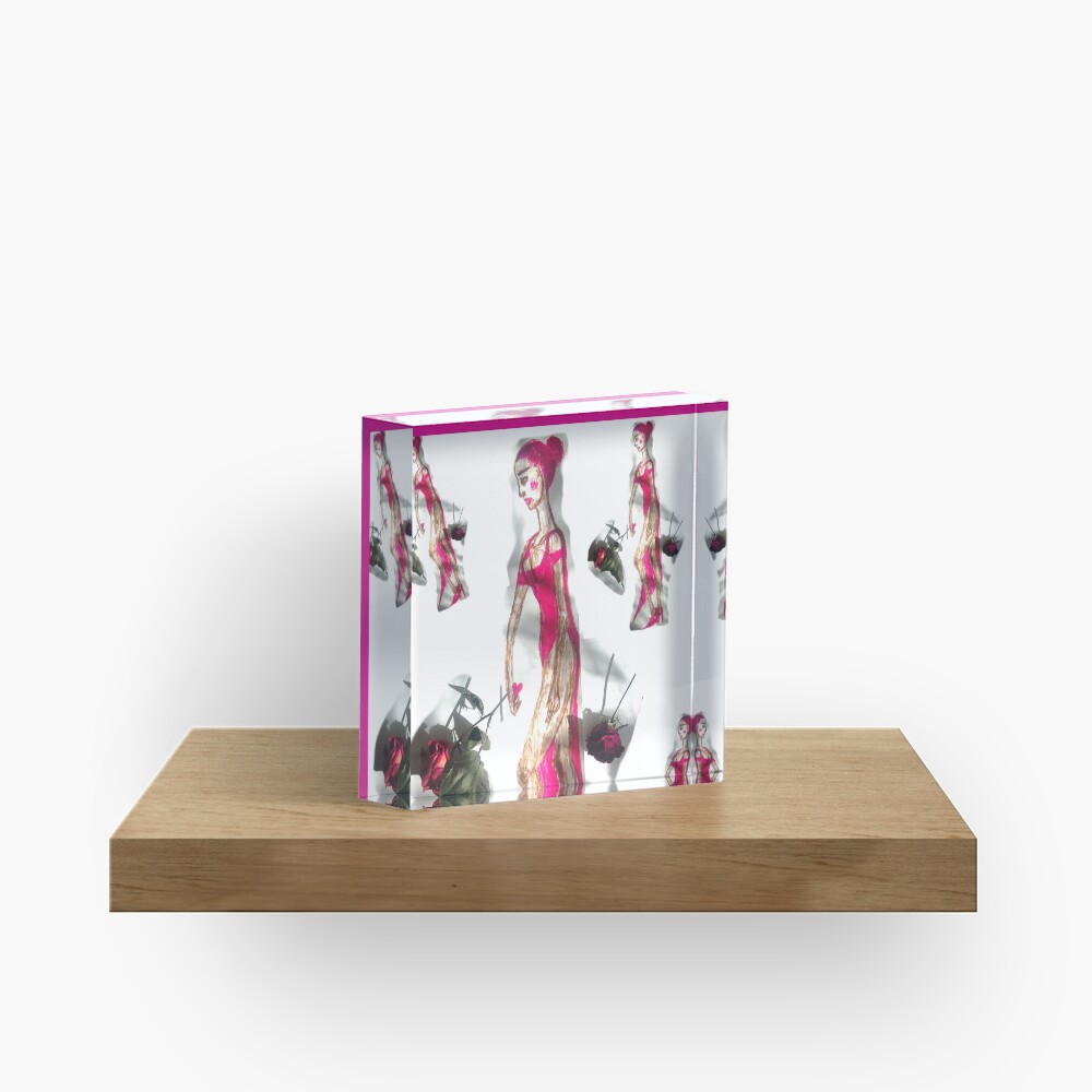 Girl In a Pink Dress Holding a Heart in Her Hand Acrylic Block