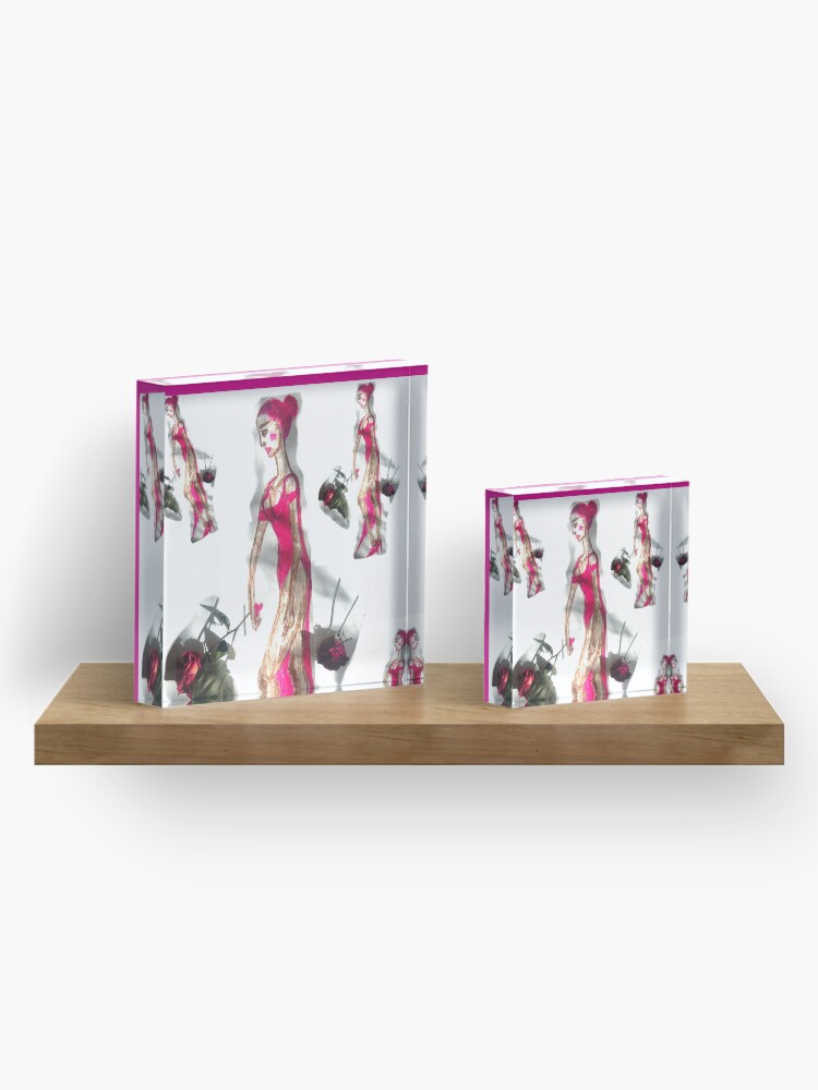 Alternate view of Girl In a Pink Dress Holding a Heart in Her Hand Acrylic Block