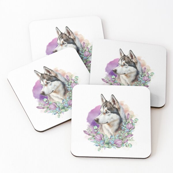 Item preview, Siberian Husky Purple Floral Watercolor Art designed and sold by celartinspire.