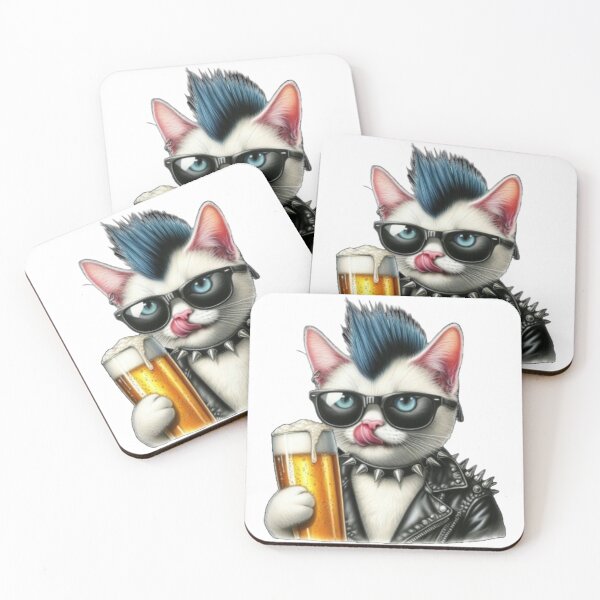 Item preview, Punk White Cat Holding a Beer Watercolor Painting designed and sold by Heather Short.