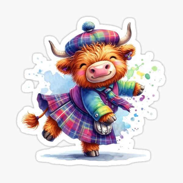 Item preview, Cute Scottish Highland Cow Highland Dancing Colorful Fun Watercolor designed and sold by MaedK.