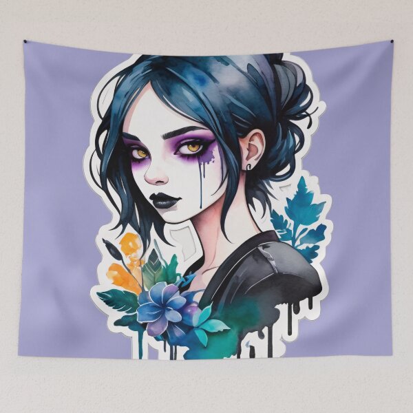 Item preview, Beautiful Goth Girl Summer - Watercolor Portrait designed and sold by MadnessEnvelope.