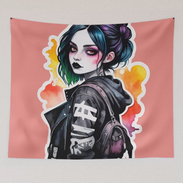 Item preview, Watercolor Goth Girl Portrait designed and sold by MadnessEnvelope.