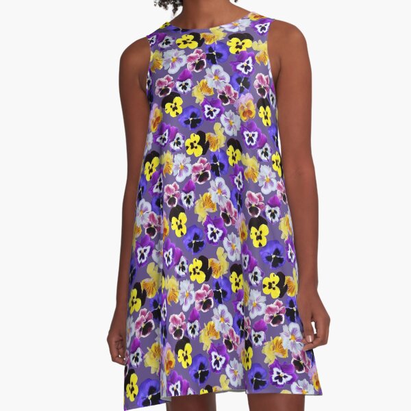 Pansy Mixture on Violet A-Line Dress