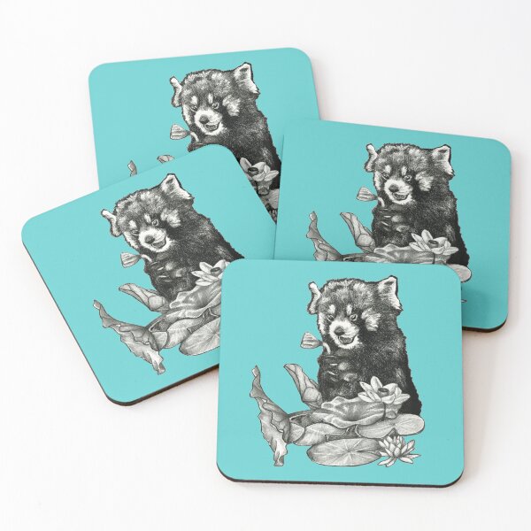 Item preview, Red panda and lotus leaves designed and sold by KnowingWonder.
