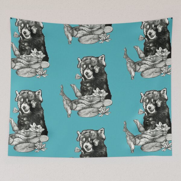 Item preview, Red panda and lotus leaves designed and sold by KnowingWonder.