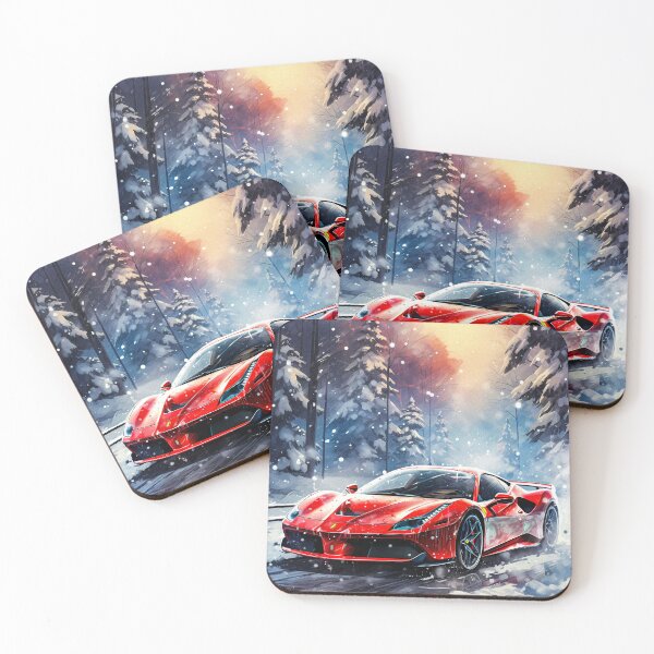 Item preview, Red Ferrari 488 In Alpine Escape, Winter Sportscar Among Snow designed and sold by RevUpDesign.