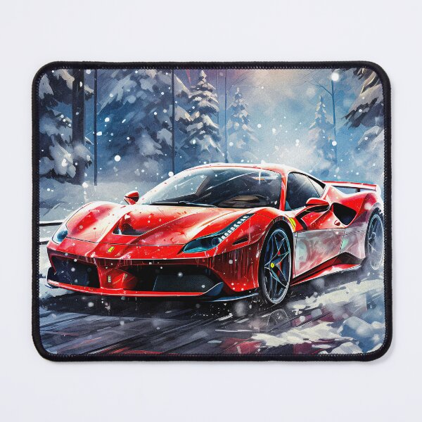 Item preview, Red Ferrari 488 In Alpine Escape, Winter Sportscar Among Snow designed and sold by RevUpDesign.