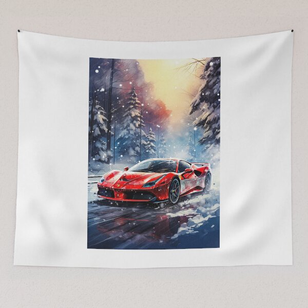 Item preview, Red Ferrari 488 In Alpine Escape, Winter Sportscar Among Snow designed and sold by RevUpDesign.