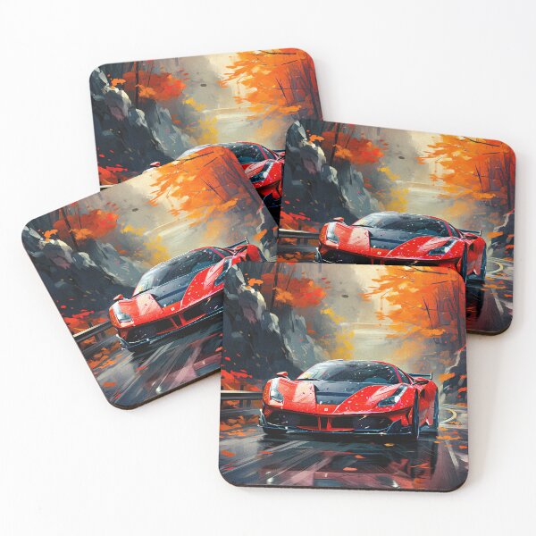 Item preview,  Red Ferrari 488 In Wet Forest Road, Autumn Style designed and sold by RevUpDesign.