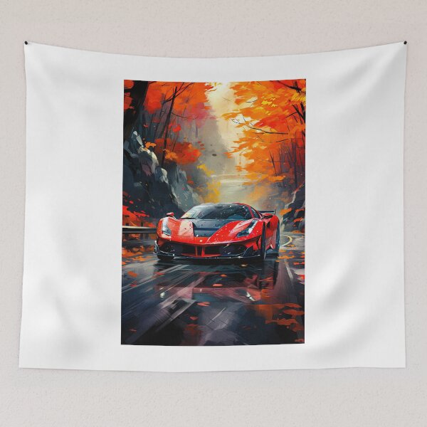 Item preview,  Red Ferrari 488 In Wet Forest Road, Autumn Style designed and sold by RevUpDesign.