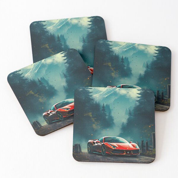Item preview, Red Ferrari 488 In Wet Forest Road, Alpine Serenity designed and sold by RevUpDesign.