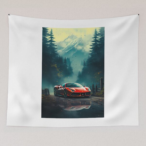 Item preview, Red Ferrari 488 In Wet Forest Road, Alpine Serenity designed and sold by RevUpDesign.