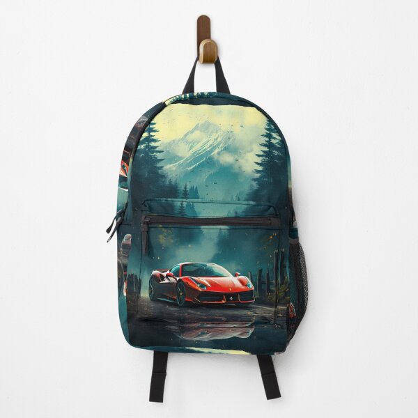 Item preview, Red Ferrari 488 In Wet Forest Road, Alpine Serenity designed and sold by RevUpDesign.