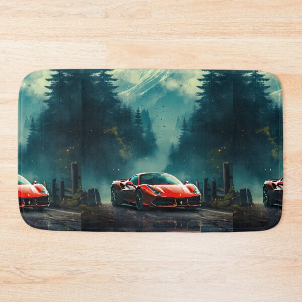 Item preview, Red Ferrari 488 In Wet Forest Road, Alpine Serenity designed and sold by RevUpDesign.