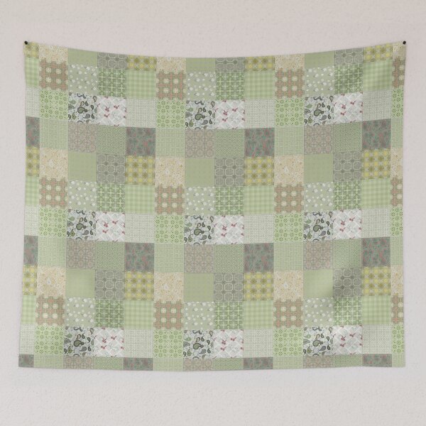Item preview, Earthy Green Paisley Floral Patchwork Quilt Cottagecore Style designed and sold by CheriesArt.