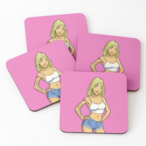 Item preview, CutiePie #223 - Tatooed blonde in denim hot pants designed and sold by CutiePiesArt.