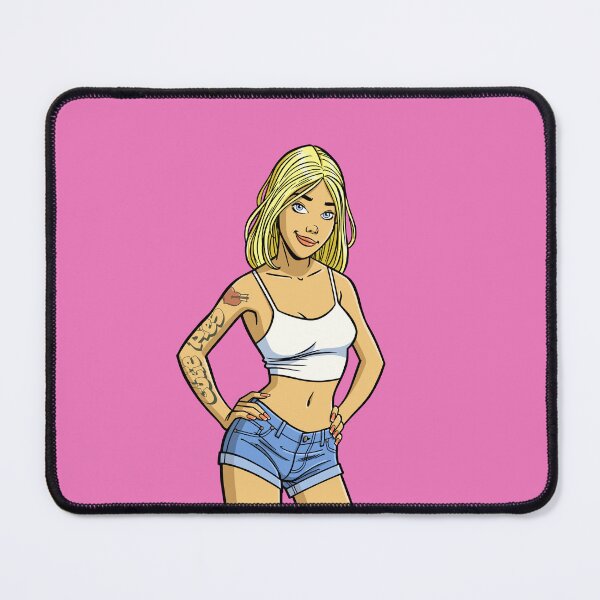 Item preview, CutiePie #223 - Tatooed blonde in denim hot pants designed and sold by CutiePiesArt.
