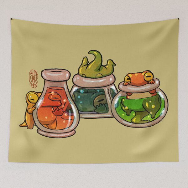 Item preview, cute baby froglets playing with fantasy potions artwork asian style designed and sold by DingHuArt.