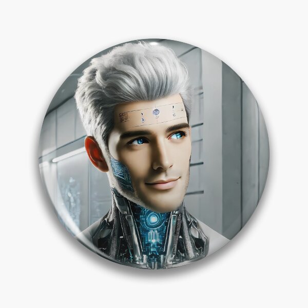 Item preview, Futuristic Cybernetic Human Enjoying Coffee in a High-Tech Lab designed and sold by WhiteDoveArt.