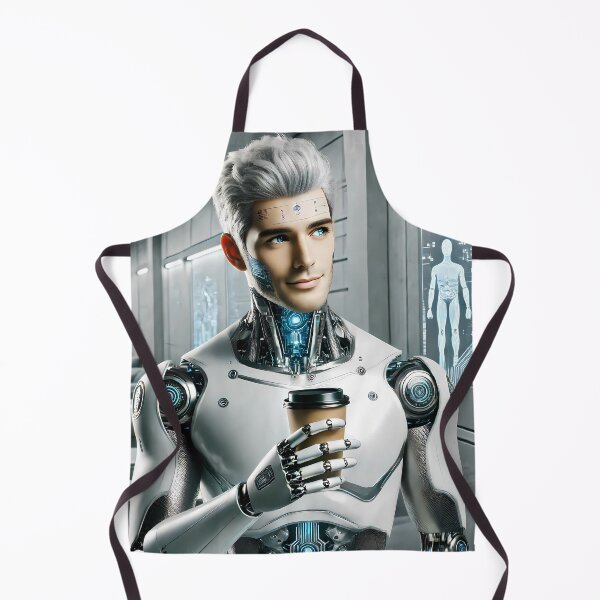 Item preview, Futuristic Cybernetic Human Enjoying Coffee in a High-Tech Lab designed and sold by WhiteDoveArt.