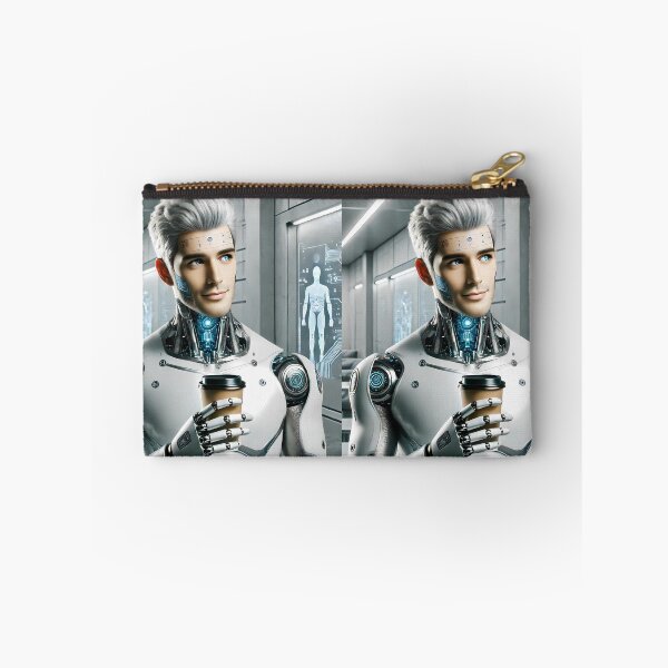 Item preview, Futuristic Cybernetic Human Enjoying Coffee in a High-Tech Lab designed and sold by WhiteDoveArt.