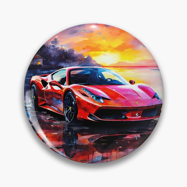 Item preview, Red Ferrari 488 At Sunset Reflection, Watercolor Style designed and sold by RevUpDesign.