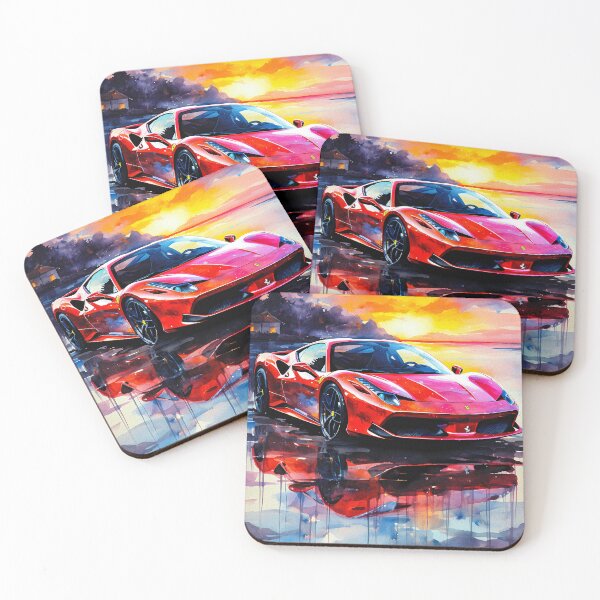 Item preview, Red Ferrari 488 At Sunset Reflection, Watercolor Style designed and sold by RevUpDesign.