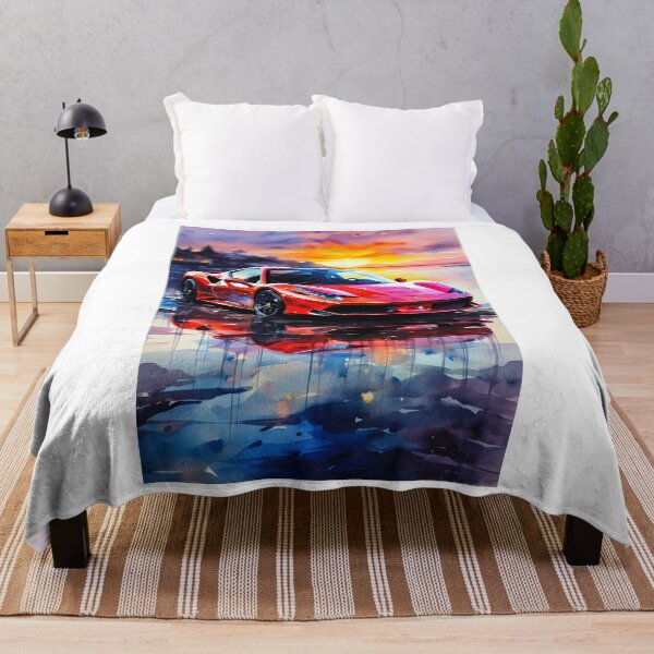 Item preview, Red Ferrari 488 At Sunset Reflection, Watercolor Style designed and sold by RevUpDesign.
