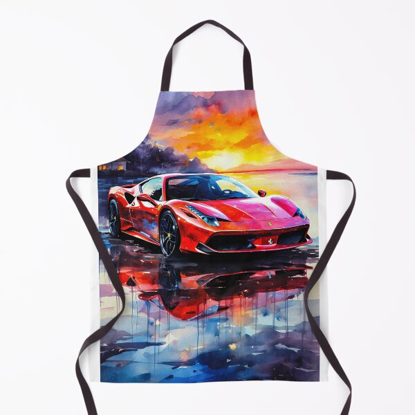 Item preview, Red Ferrari 488 At Sunset Reflection, Watercolor Style designed and sold by RevUpDesign.