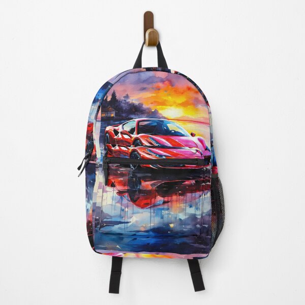 Item preview, Red Ferrari 488 At Sunset Reflection, Watercolor Style designed and sold by RevUpDesign.