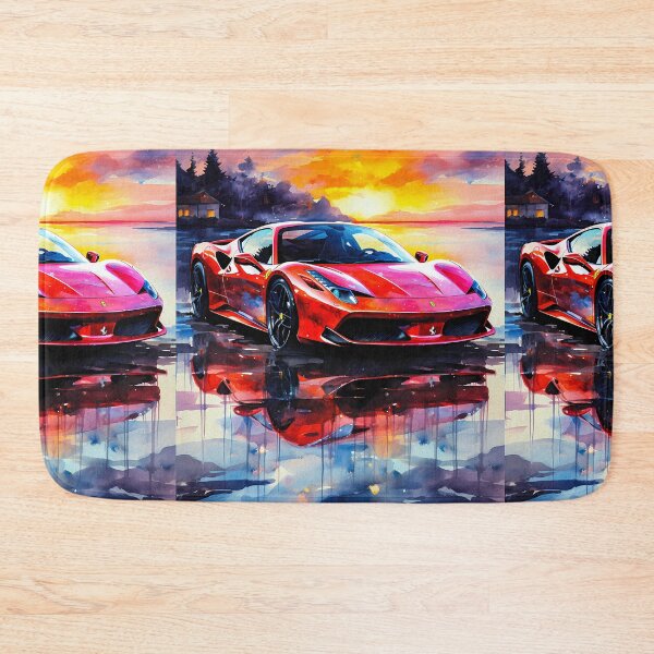 Item preview, Red Ferrari 488 At Sunset Reflection, Watercolor Style designed and sold by RevUpDesign.