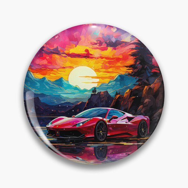 Item preview,  Red Ferrari 458 In Watercolor Style, Sunset Reflections In Lake designed and sold by RevUpDesign.