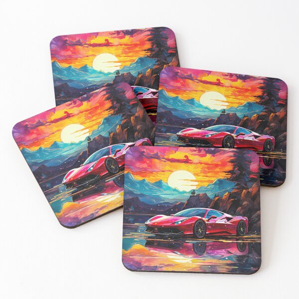 Item preview,  Red Ferrari 458 In Watercolor Style, Sunset Reflections In Lake designed and sold by RevUpDesign.