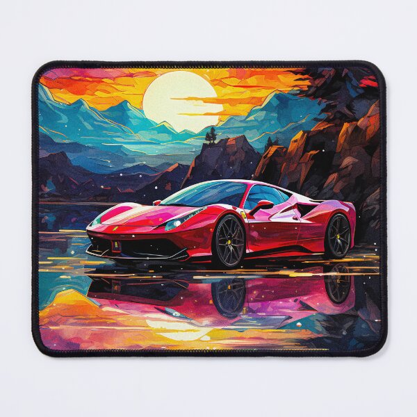 Item preview,  Red Ferrari 458 In Watercolor Style, Sunset Reflections In Lake designed and sold by RevUpDesign.