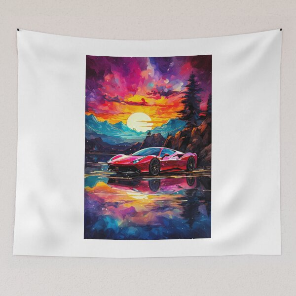 Item preview,  Red Ferrari 458 In Watercolor Style, Sunset Reflections In Lake designed and sold by RevUpDesign.
