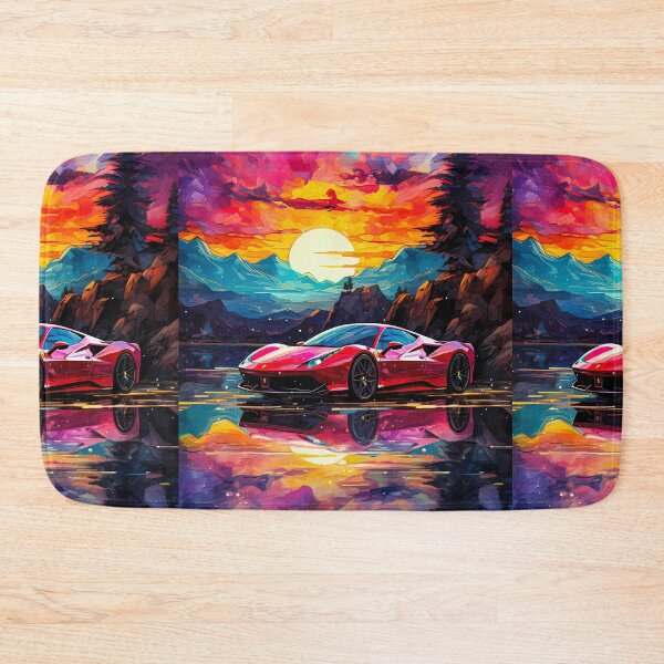 Item preview,  Red Ferrari 458 In Watercolor Style, Sunset Reflections In Lake designed and sold by RevUpDesign.