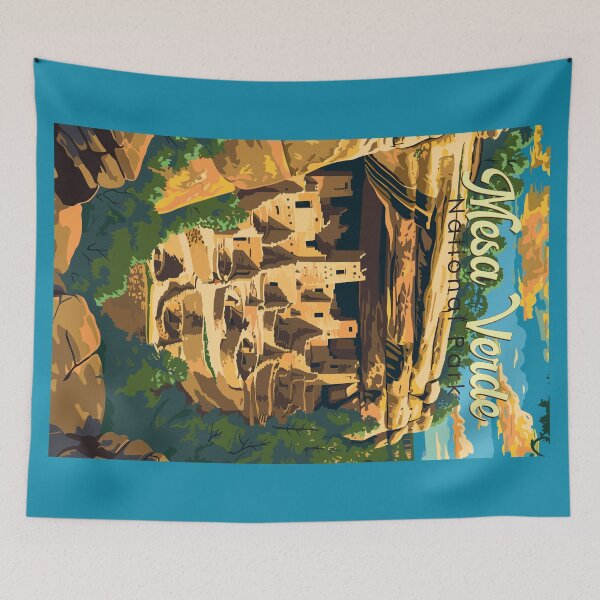 Item preview, Mesa Verde National Park Illustration Travel Art Vintage designed and sold by KrisSidDesigns.