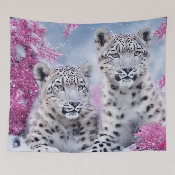 Item preview, Christmas Snow Leopards | Pink Outdoor Scene designed and sold by PinkGoddessLove.
