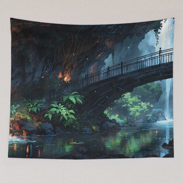 Item preview, Ethereal Light Cascades Through Mystical Jungle Grotto designed and sold by ArtComixHaven.